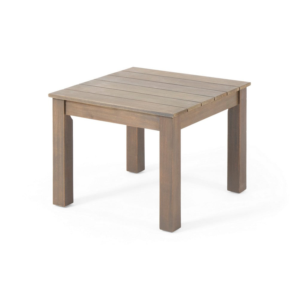 Elin Side End Table, 20 Inch Slatted Square Top, Brown Acacia Wood