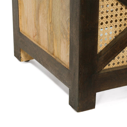 Accent Ottoman Table, 16 Inch Square, Boho Style, Cane Wicker