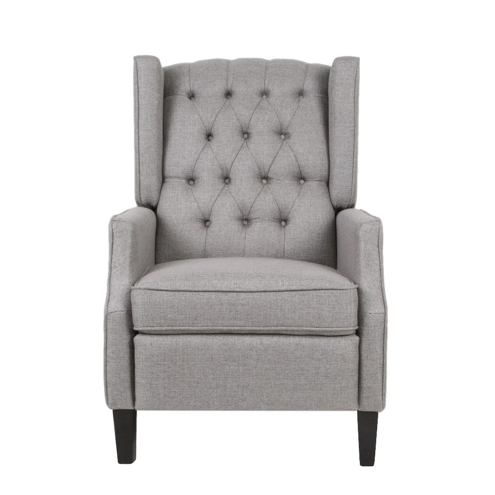Octa Manual Recliner Chair, Button Tufted Wingback Design, Dark Gray