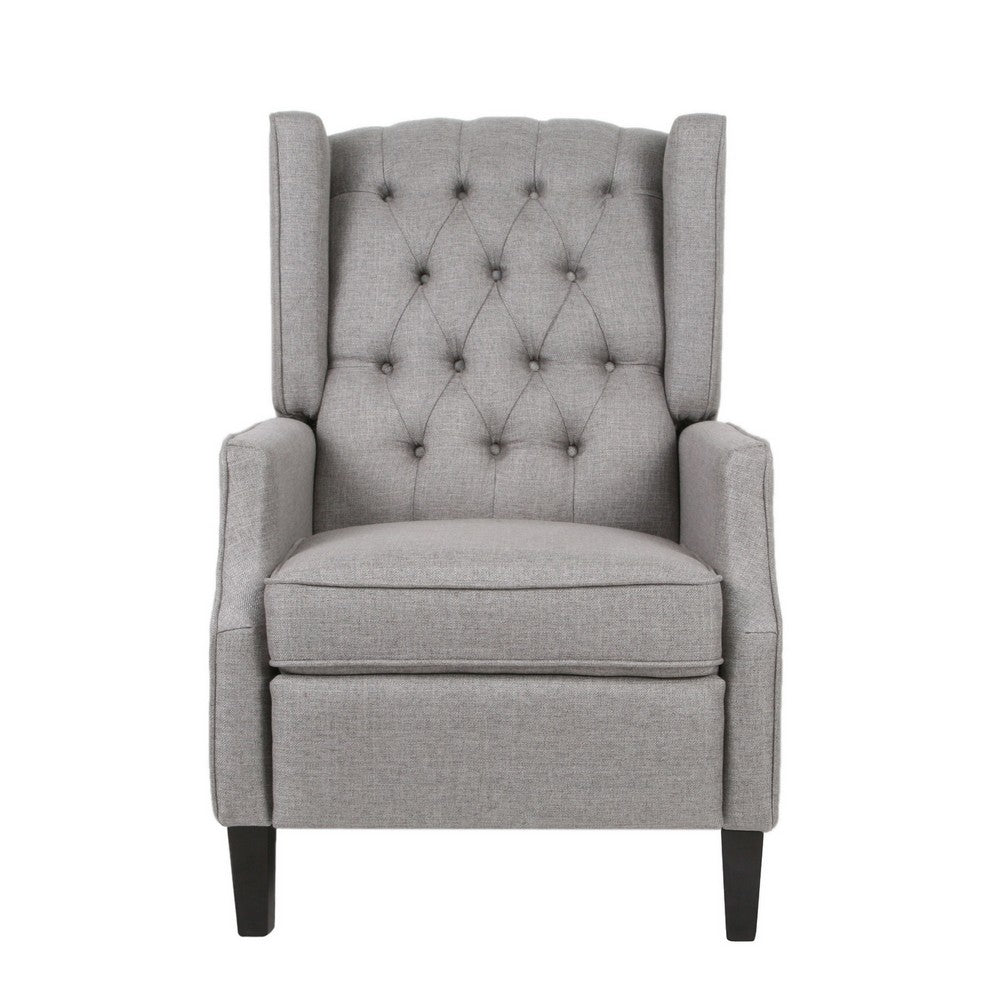 Octa Manual Recliner Chair, Button Tufted Wingback Design, Dark Gray