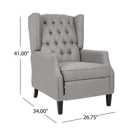 Octa Manual Recliner Chair, Button Tufted Wingback Design, Dark Gray