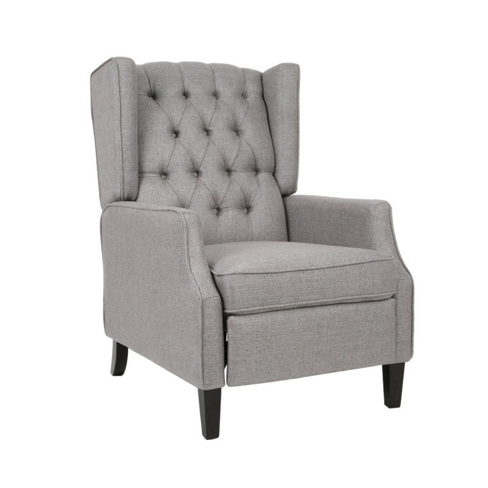 Octa Manual Recliner Chair, Button Tufted Wingback Design, Dark Gray