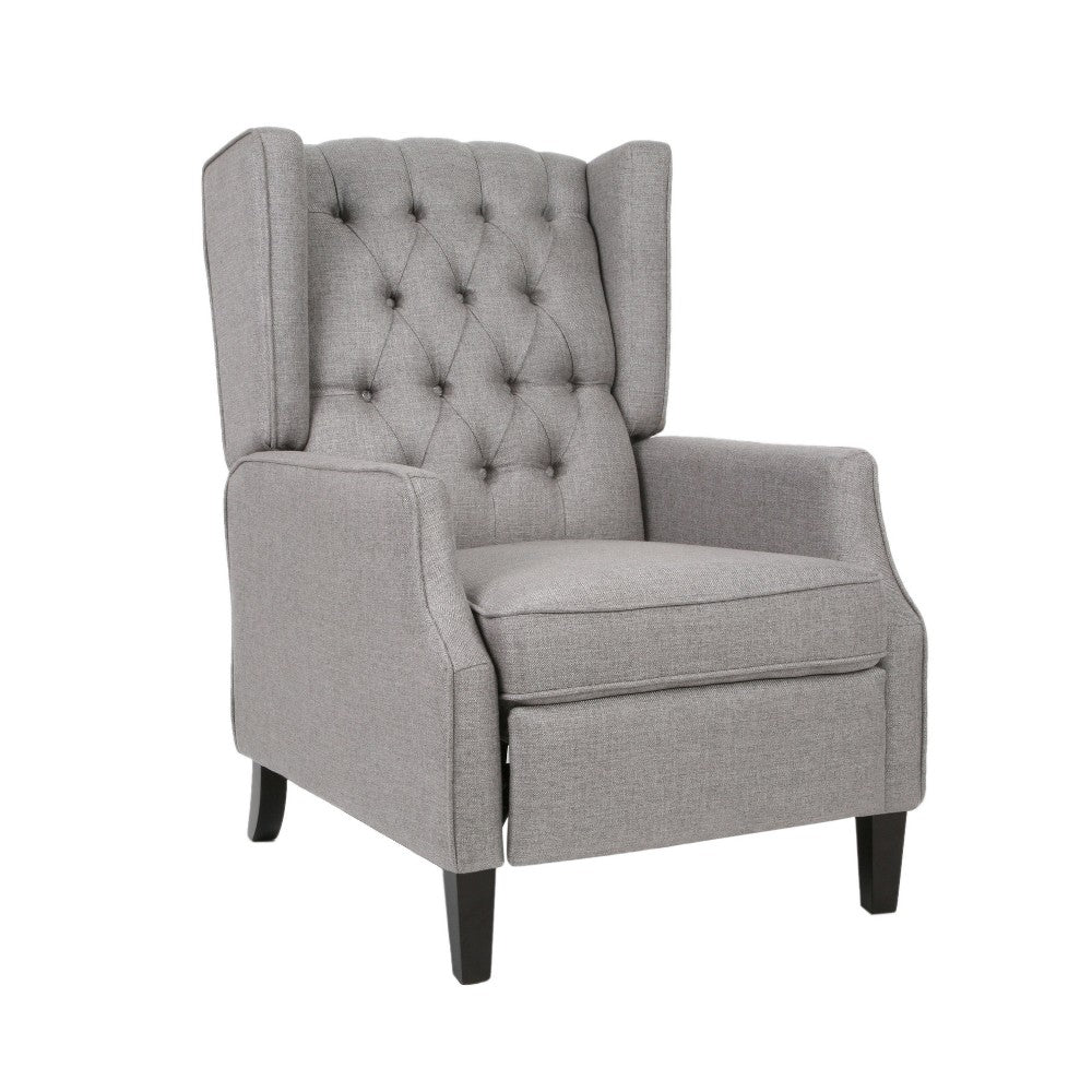 Octa Manual Recliner Chair, Button Tufted Wingback Design, Dark Gray