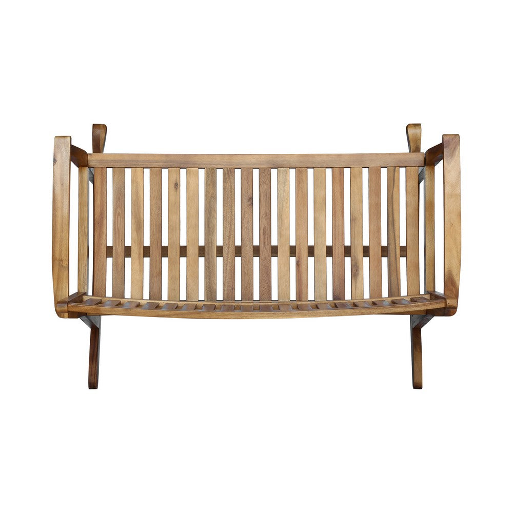 Outdoor Rocking Loveseat Bench, 50 Inch, Natural Brown Acacia Wood