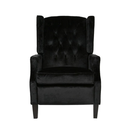 Octa Manual Recliner Chair, Button Tufted Wingback Design Black Velvet