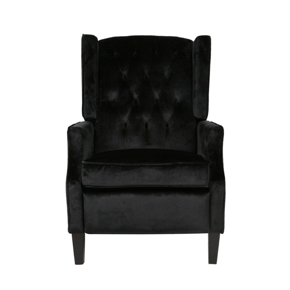 Octa Manual Recliner Chair, Button Tufted Wingback Design Black Velvet