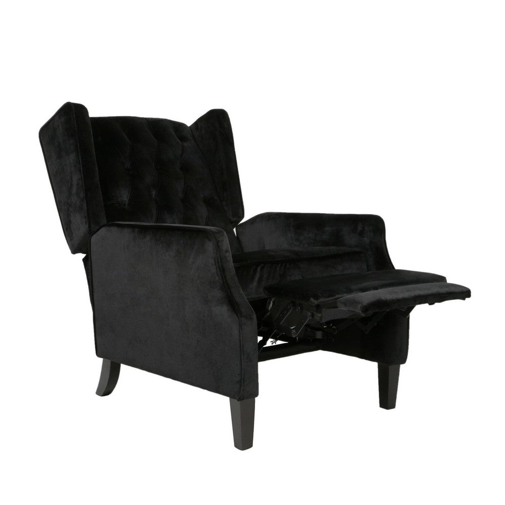 Octa Manual Recliner Chair, Button Tufted Wingback Design Black Velvet