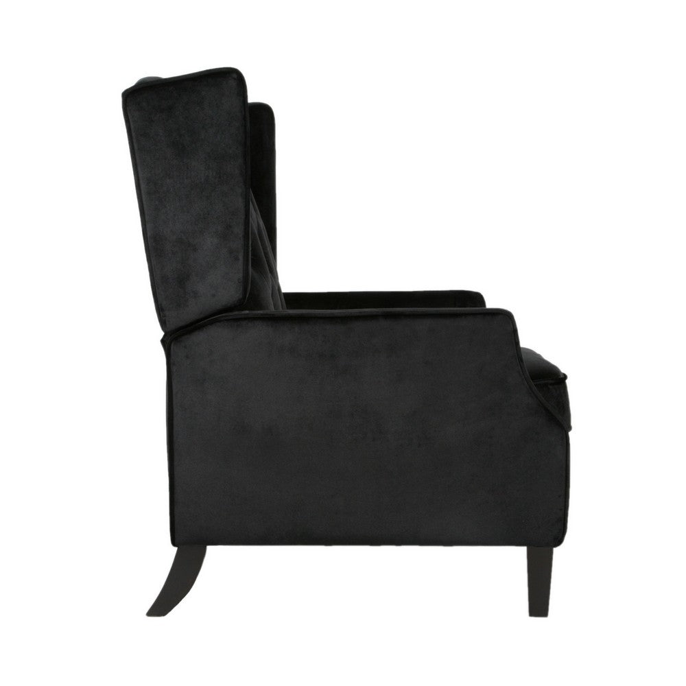Octa Manual Recliner Chair, Button Tufted Wingback Design Black Velvet