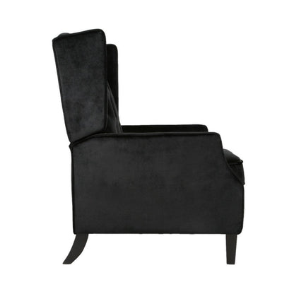 Octa Manual Recliner Chair, Button Tufted Wingback Design Black Velvet