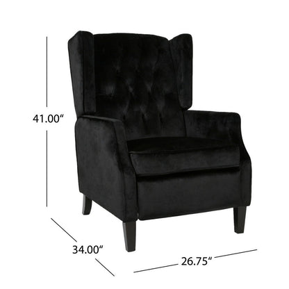 Octa Manual Recliner Chair, Button Tufted Wingback Design Black Velvet