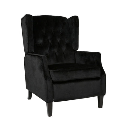 Octa Manual Recliner Chair, Button Tufted Wingback Design Black Velvet