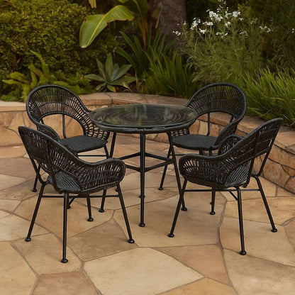 Tee Outdoor Side End Table, 20 Inch Rattan Weave with Glass Top, Gray