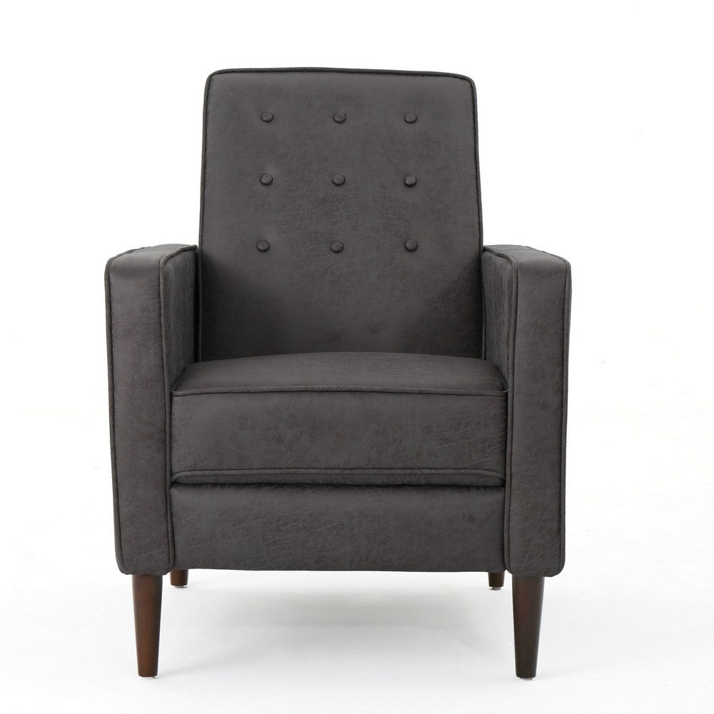 Dupe Manual Recliner Chair, Button Tufted Dark Gray Plush Fabric