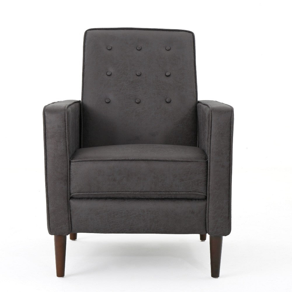 Dupe Manual Recliner Chair, Button Tufted Dark Gray Plush Fabric
