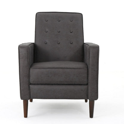 Dupe Manual Recliner Chair, Button Tufted Dark Gray Plush Fabric