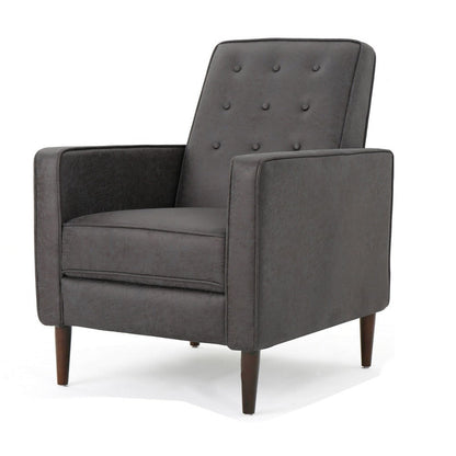 Dupe Manual Recliner Chair, Button Tufted Dark Gray Plush Fabric