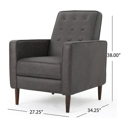 Dupe Manual Recliner Chair, Button Tufted Dark Gray Plush Fabric