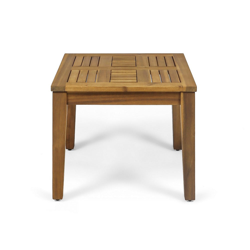 Bops Outdoor Side End Table, 20 Inch Square, Natural Brown Acacia Wood