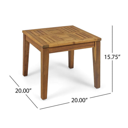 Bops Outdoor Side End Table, 20 Inch Square, Natural Brown Acacia Wood