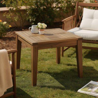 Bops Outdoor Side End Table, 20 Inch Square, Natural Brown Acacia Wood