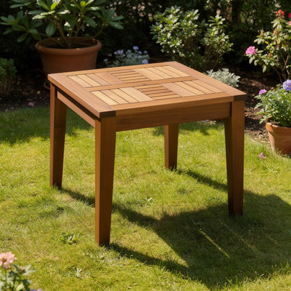 Bops Outdoor Side End Table, 20 Inch Square, Natural Brown Acacia Wood