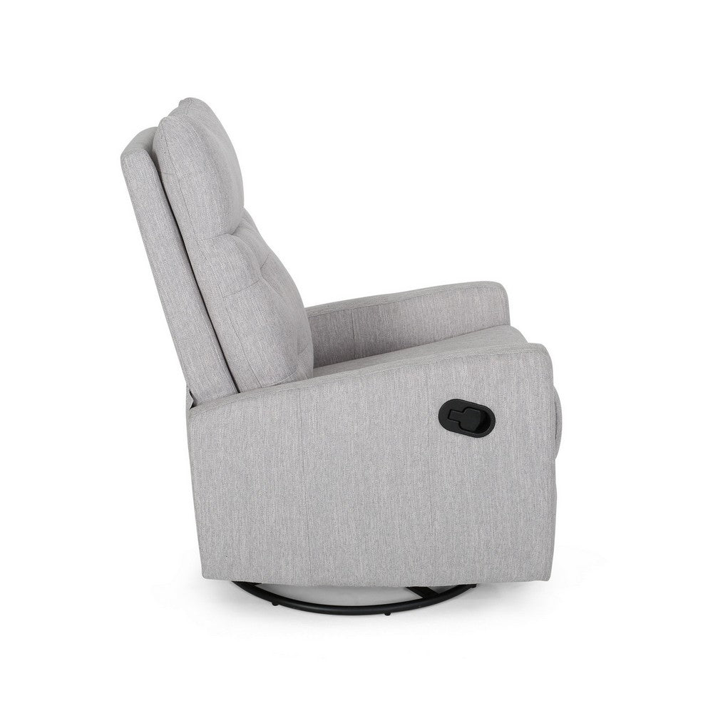 Manual Glider Swivel Recliner Chair, Tufted Split Design, Light Gray