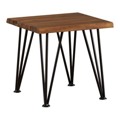 Zion Outdoor Accent Table, 18 Inch Square, Hairpin Legs, Brown Wood