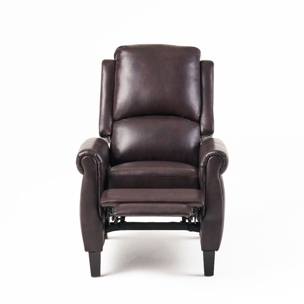 Manual Recliner Lounge Chair, Burgundy Brown Faux Leather Upholstery