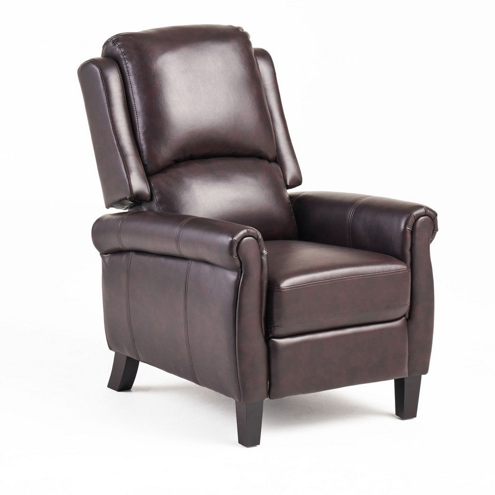 Manual Recliner Lounge Chair, Burgundy Brown Faux Leather Upholstery