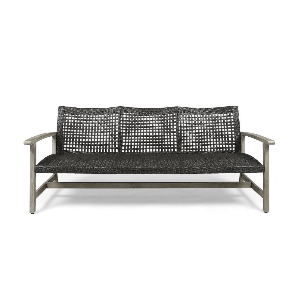 Bops Outdoor Sofa, Gray PE Woven Wicker, Coastal Acacia Wood Frame