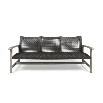 Bops Outdoor Sofa, Gray PE Woven Wicker, Coastal Acacia Wood Frame