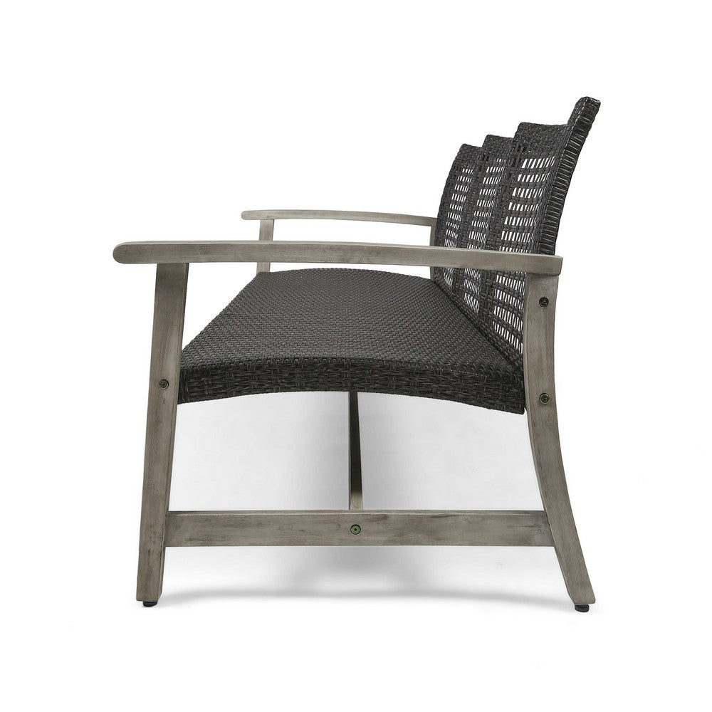 Bops Outdoor Sofa, Gray PE Woven Wicker, Coastal Acacia Wood Frame