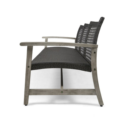 Bops Outdoor Sofa, Gray PE Woven Wicker, Coastal Acacia Wood Frame