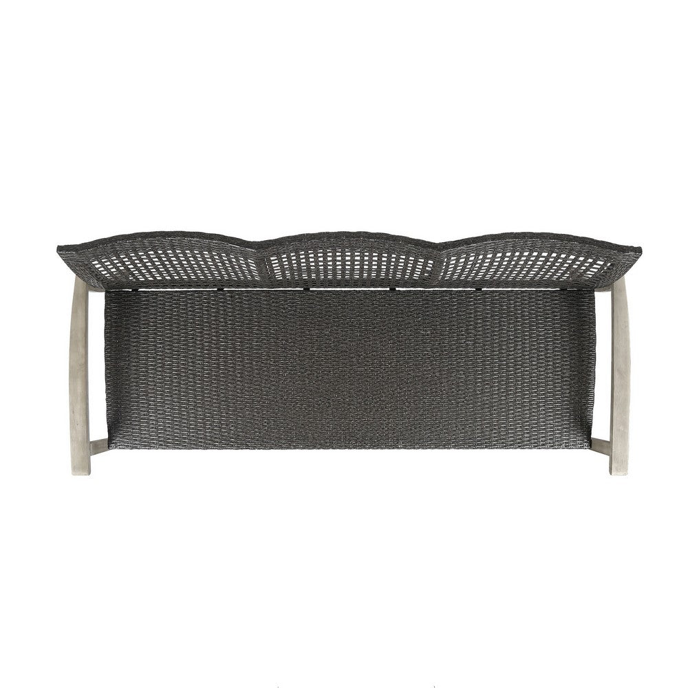Bops Outdoor Sofa, Gray PE Woven Wicker, Coastal Acacia Wood Frame