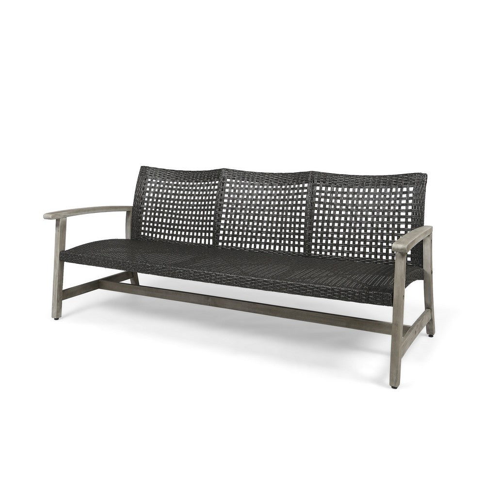 Bops Outdoor Sofa, Gray PE Woven Wicker, Coastal Acacia Wood Frame