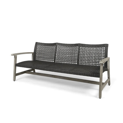 Bops Outdoor Sofa, Gray PE Woven Wicker, Coastal Acacia Wood Frame