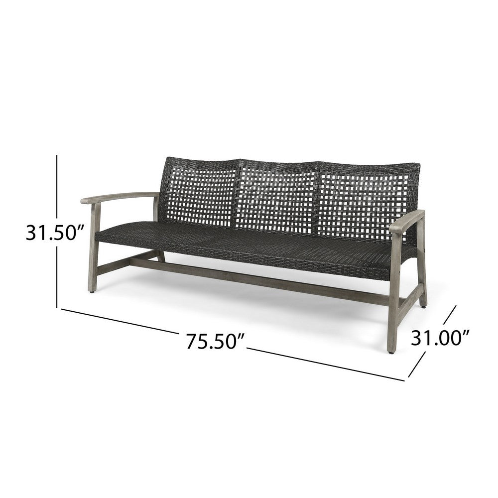 Bops Outdoor Sofa, Gray PE Woven Wicker, Coastal Acacia Wood Frame