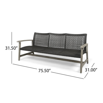 Bops Outdoor Sofa, Gray PE Woven Wicker, Coastal Acacia Wood Frame