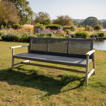 Bops Outdoor Sofa, Gray PE Woven Wicker, Coastal Acacia Wood Frame