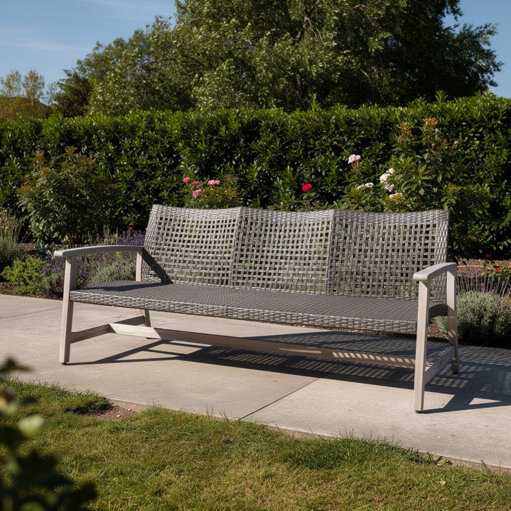 Bops Outdoor Sofa, Gray PE Woven Wicker, Coastal Acacia Wood Frame