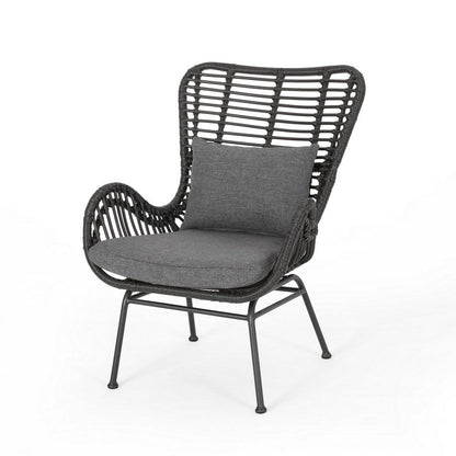 Slay Outdoor Accent Chair Set of 2, 25 Inch, Gray Woven Rattan, Iron Legs