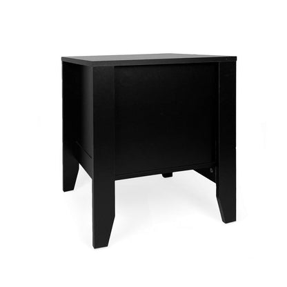Crown Bedside Nightstand, 21 Inch, 1 Drawer and Open Shelf, Black MDF