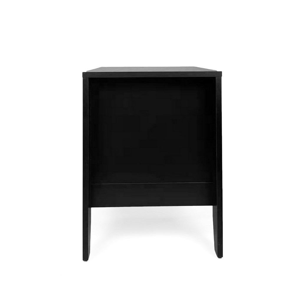 Crown Bedside Nightstand, 21 Inch, 1 Drawer and Open Shelf, Black MDF