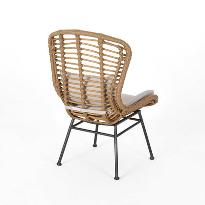 Slay Outdoor Accent Chair Set of 2, 25 Inch, Brown Woven Rattan, Iron