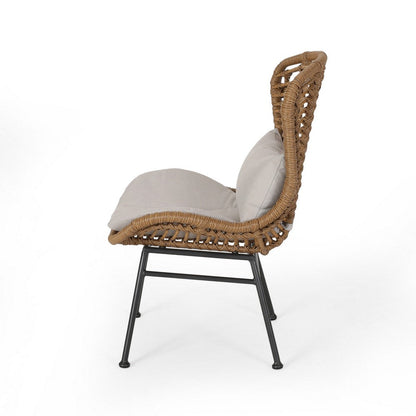 Slay Outdoor Accent Chair Set of 2, 25 Inch, Brown Woven Rattan, Iron