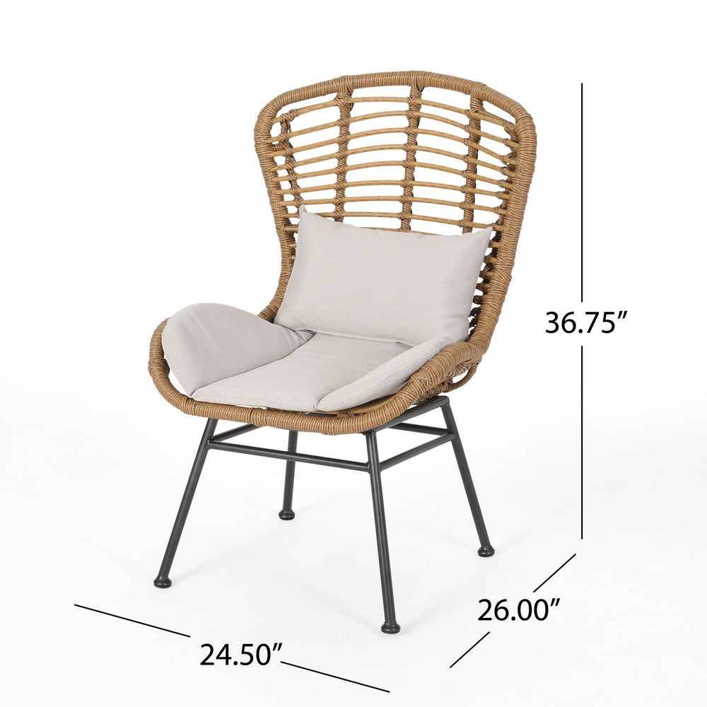 Slay Outdoor Accent Chair Set of 2, 25 Inch, Brown Woven Rattan, Iron