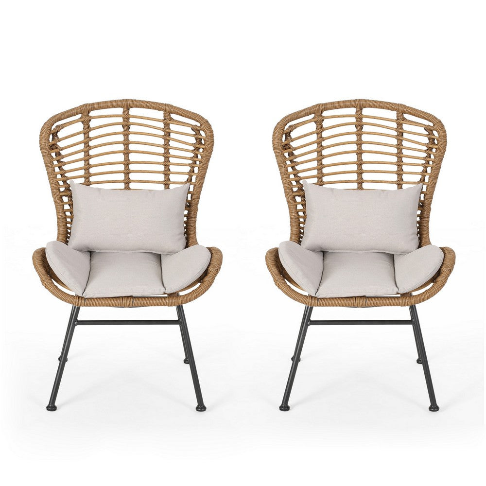 Slay Outdoor Accent Chair Set of 2, 25 Inch, Brown Woven Rattan, Iron
