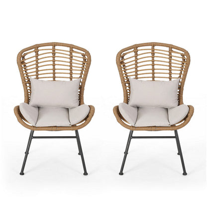 Slay Outdoor Accent Chair Set of 2, 25 Inch, Brown Woven Rattan, Iron