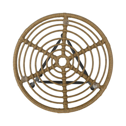Tee Outdoor Side End Table, 20 Inch Rattan Weave, Glass Top, Steel