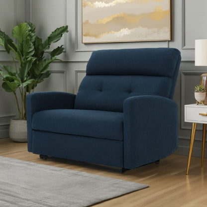Power Recliner Chair, Oversize Wide Seat, Tufted Navy Blue Fabric